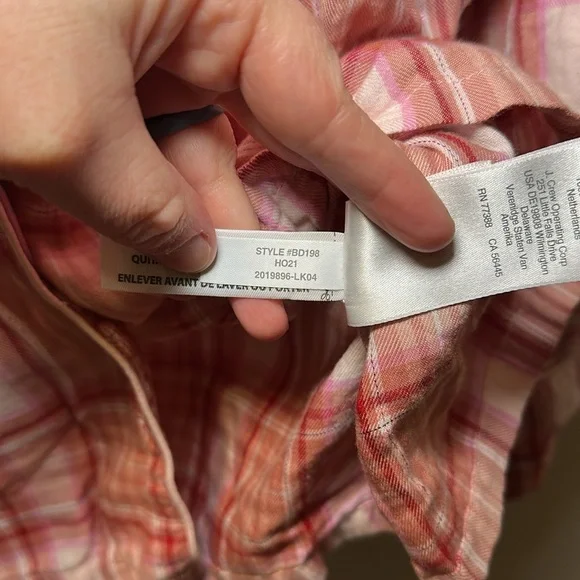 💛J. Crew Women’s Flannel Long Sleeve Pajama Top in Blush Tartan Sz L BD198 - Picture 5 of 6